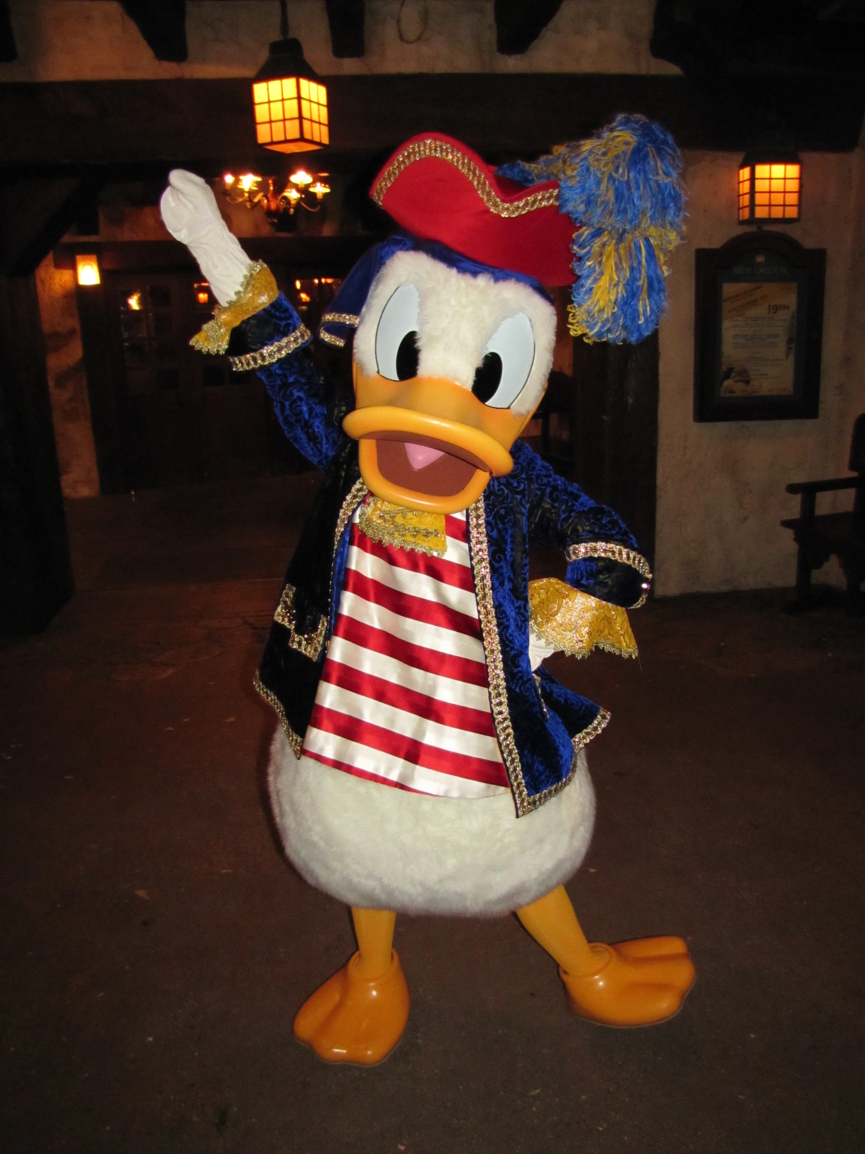 During the Mickey's Not So Scary Halloween Party of 2011 Donald was meeting guests wearing his Pirate outfit. A year later this outfit was modified and used again during a special Halloween version of the Character Express on October 31st.