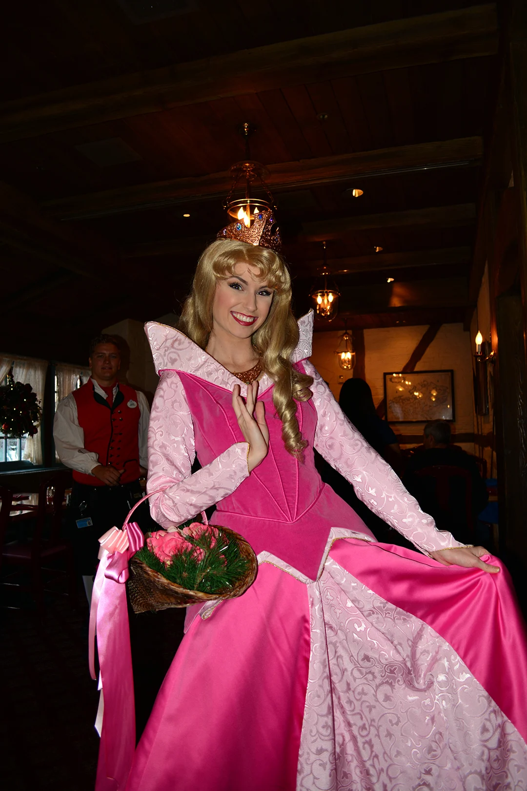 Walt Disney World, Epcot, Akershus Royal Banquet Hall, Princess Character Meal, Belle in Christmas Dress, Aurora, Briar Rose, Sleeping Beauty