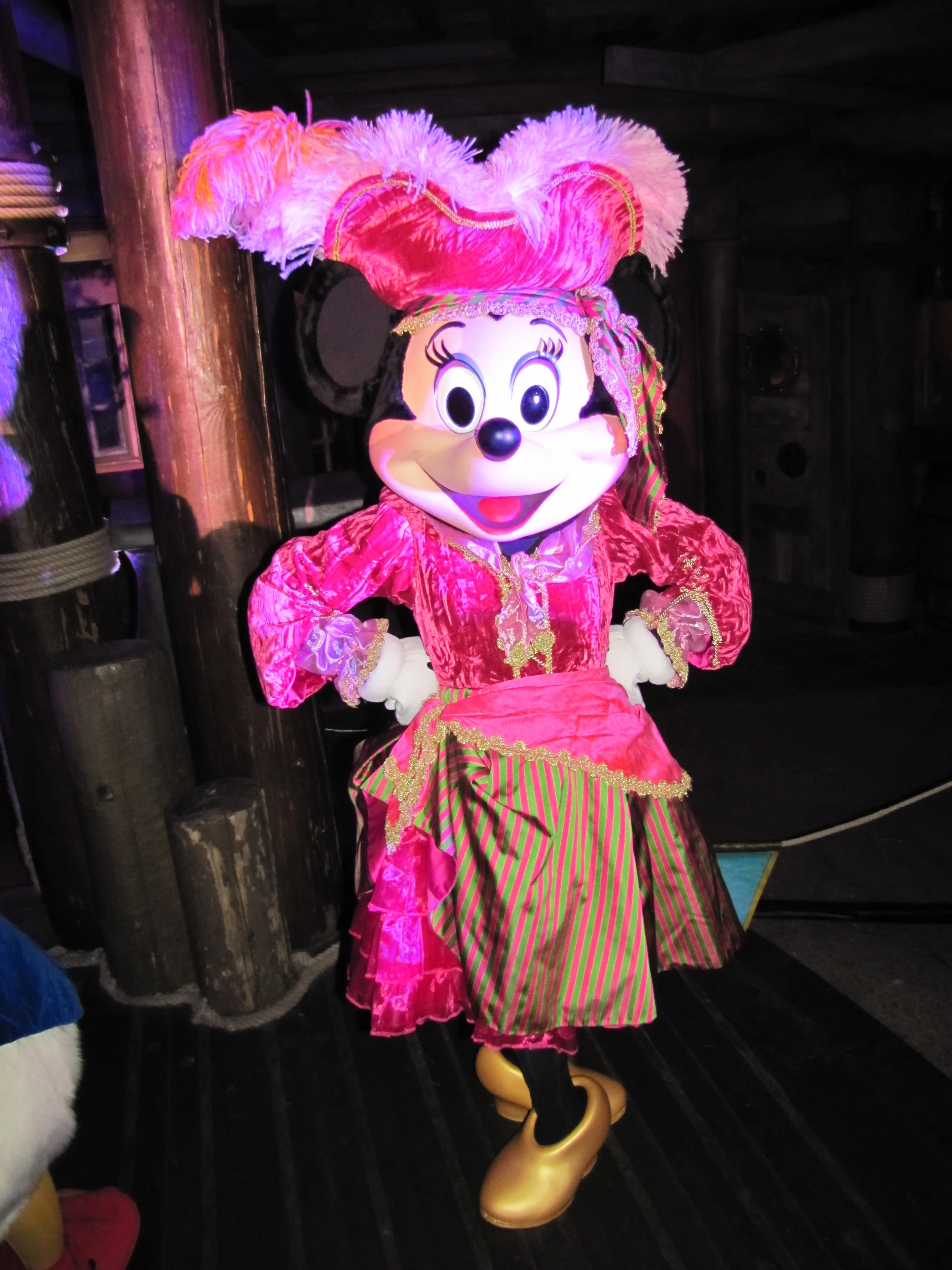 During the Mickey's Not So Scary Halloween Party of 2011 Minnie was meeting guests wearing her Pirate outfit. A year later this outfit was modified and used again during a special Halloween version of the Character Express on October 31st.