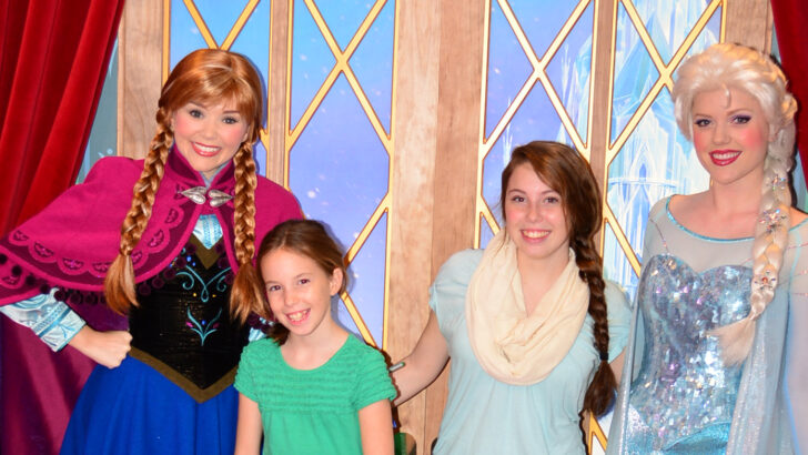 We met Anna and Elsa at park opening today at Epcot’s Norway pavilion and a ride on Test Track