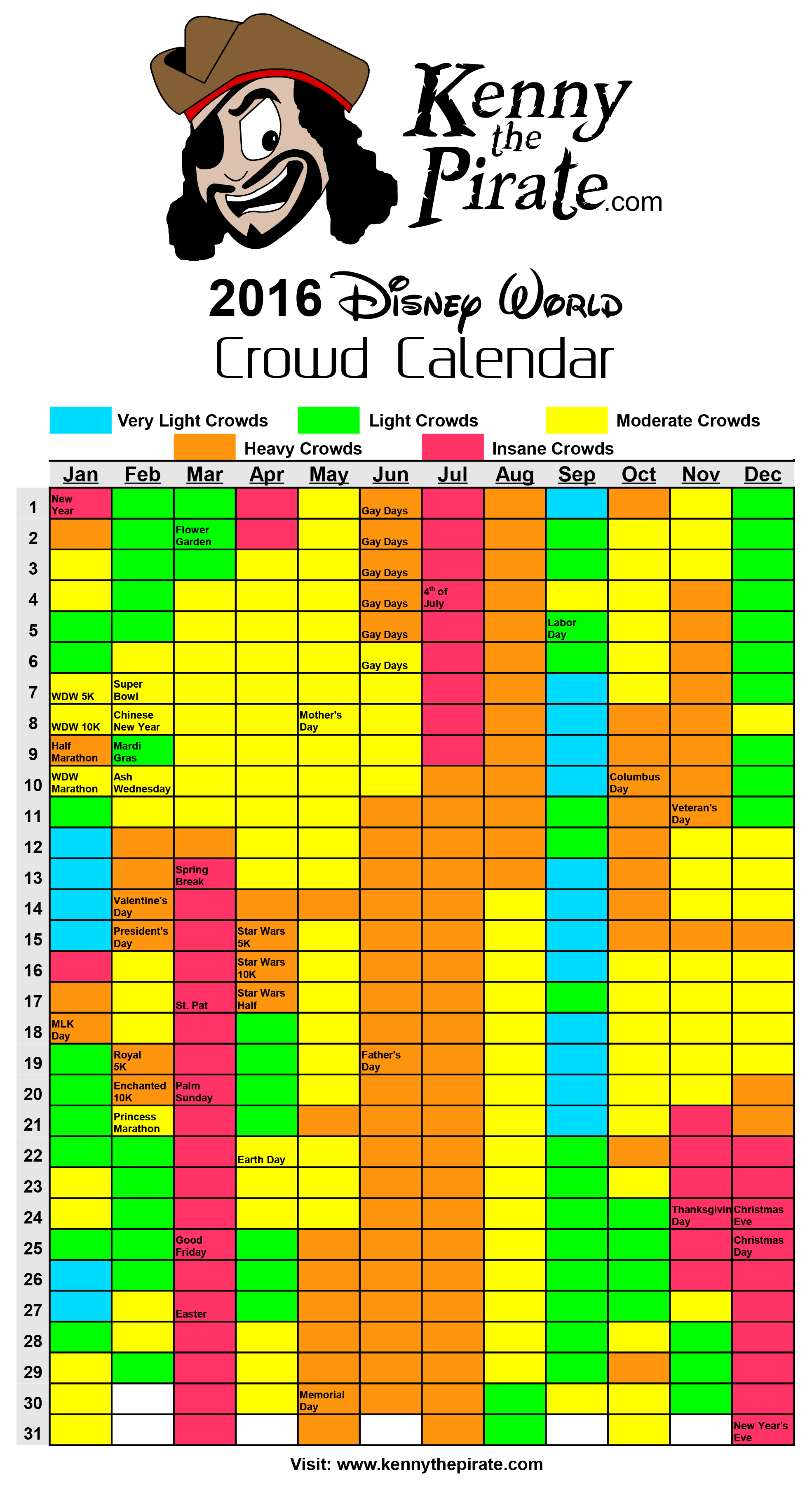 2016 Disney World Crowd Calendar