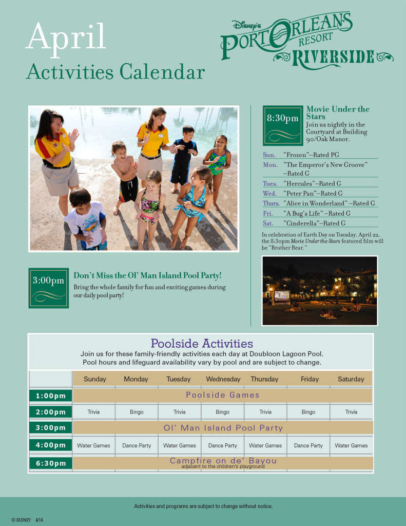 Port Orleans Riverside Resort Recreation Activity Guide April 20141