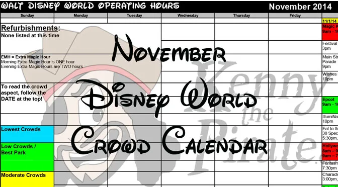 November Disney World Crowd Calendar Park Hours KennythePirate header