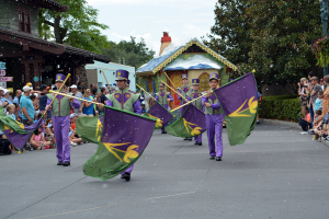 Flag guys Anna and Elsa's Royal Welcome Parade featuring Kristoff at Hollwood Studios in Disney World