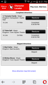 Character Locator touring plan map