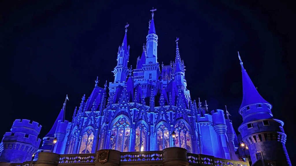 magic kingdom cinderella castle royal table back night feature