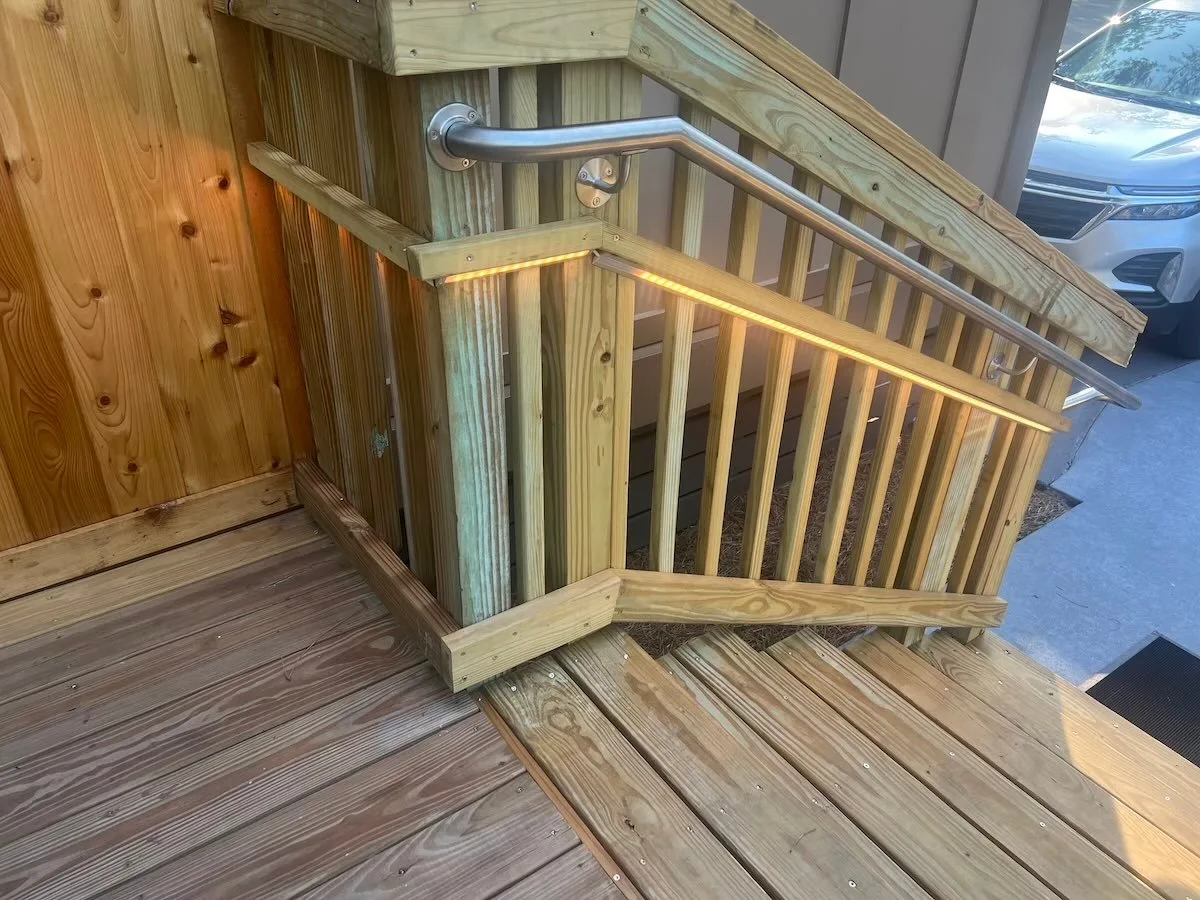 fort cabin lighting railing