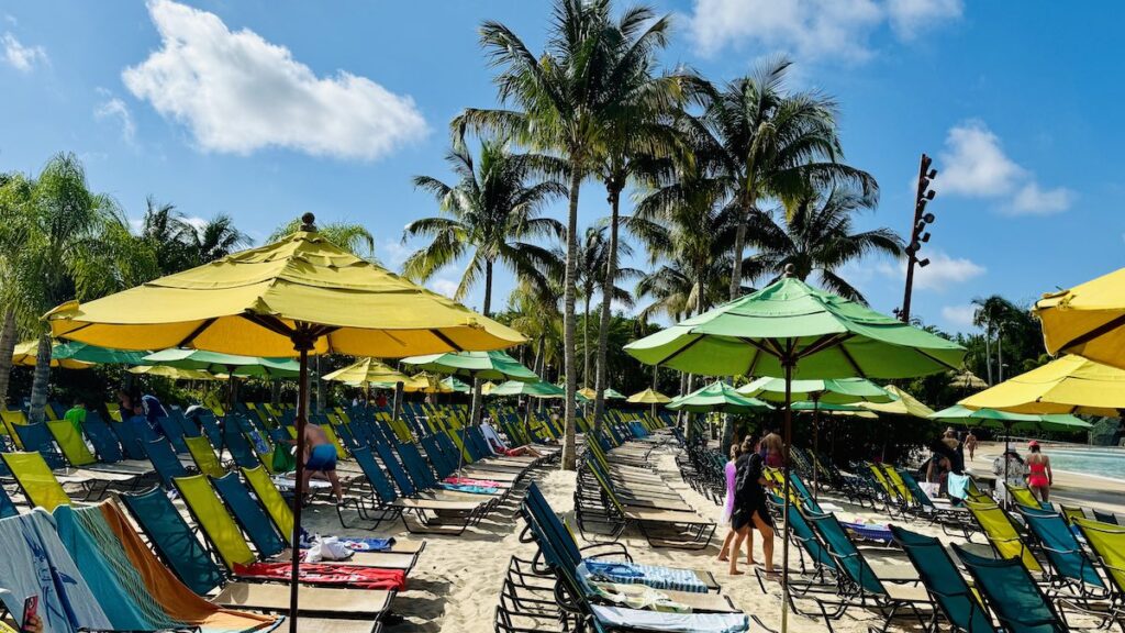 Volcano Bay Beach Chairs and Umbrellas