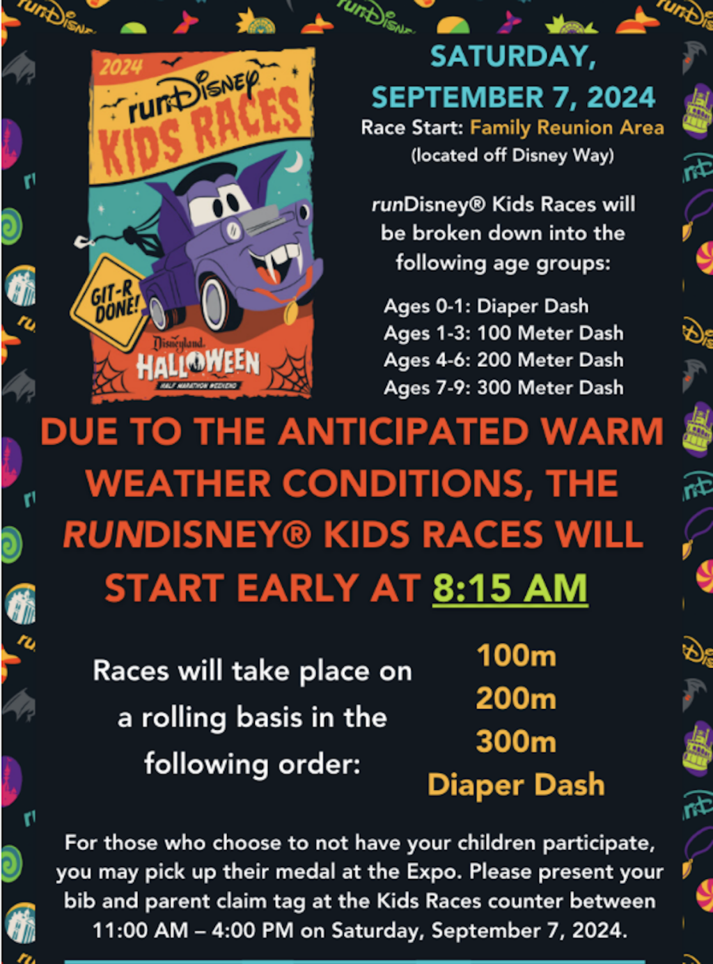 rundisney disneyland kids races change