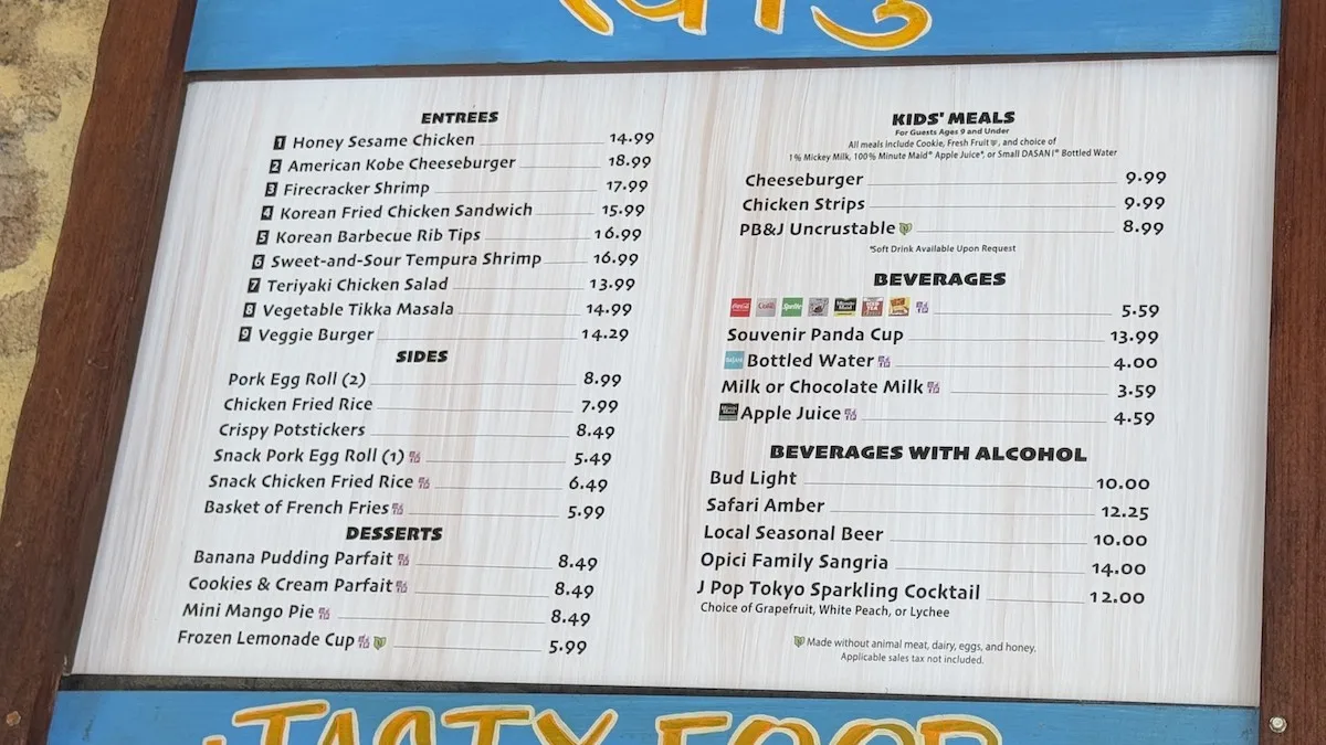 Menu prices yak and yeti