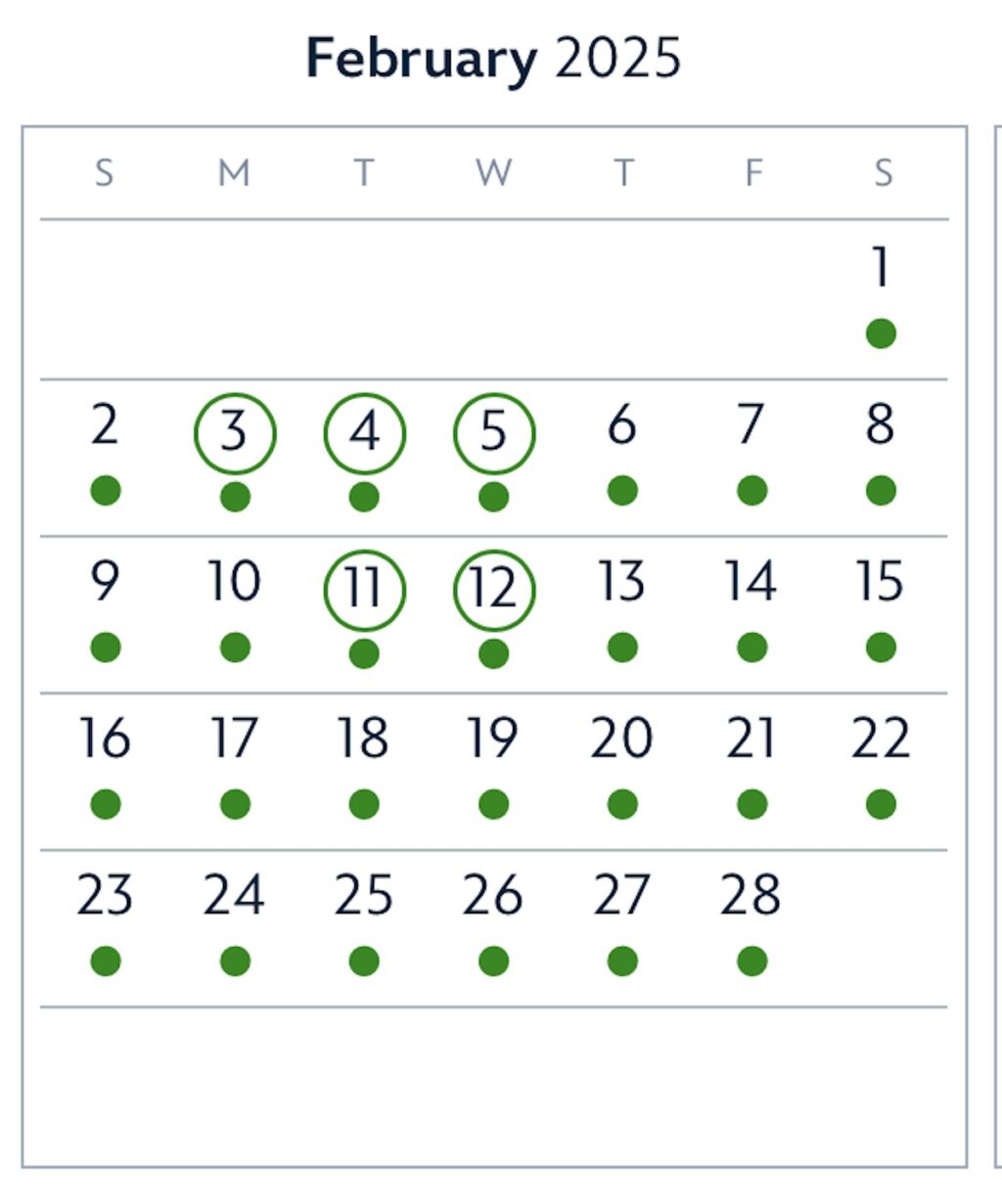 February 2025 good to go days